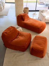 Dume Lounge Chair + Ottoman Velvet (Set of Two) - Tangerine