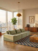 Modo 2 Piece (102") Sofa + 2 Ottoman - Velvet - Aqua