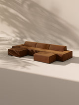 Modo 3 Piece (142") Sofa + 2 Ottoman - Velvet - Cognac