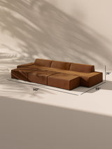 Modo 3 Piece (142") Sofa + 2 Ottoman - Velvet - Cognac