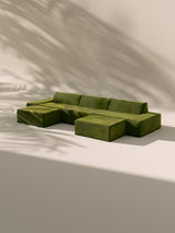 Modo 3 Piece (142") Sofa + 2 Ottoman - Velvet - Moss