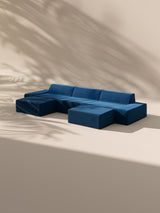 Modo 3 Piece (142") Sofa + 2 Ottoman - Velvet - Pacific