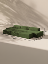 Modo 3 Piece (142") Sofa + 2 Ottoman - Performance Fabric - Sage