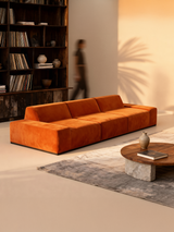 Modo 3 Piece (142") Sofa + 2 Ottoman - Velvet - Tangerine