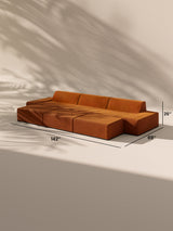 Modo 3 Piece (142") Sofa + 2 Ottoman - Velvet - Tangerine