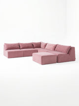 Modo 5-piece armless modular sectional sofa in faded rose pink performance fabric, studio photo