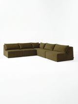 Modo 5-piece armless modular sectional sofa in moss green performance fabric, studio photo