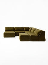 Modo 5-piece armless modular sectional sofa in moss green performance fabric, studio photo