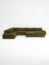 Modo 5-piece modular sectional sofa, Classic configuration, in moss green performance fabric, studio photo