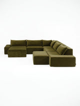 Modo 5-piece modular sectional sofa, Classic configuration, in moss green performance fabric, studio photo