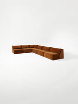 Modo 6-piece armless modular sectional sofa in cognac brown performance fabric, studio photo