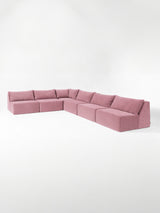 Modo 6-piece armless modular sectional sofa in faded rose pink performance fabric, studio photo