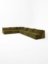 Modo 6-piece armless modular sectional sofa in moss green performance fabric, studio photo
