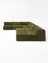 Modo 6-piece armless modular sectional sofa in moss green performance fabric, studio photo