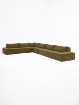 Modo 6-piece modular sectional sofa, Classic configuration, in moss green performance fabric, studio photo