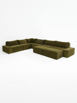 Modo 6-piece modular sectional sofa, Classic configuration, in moss green performance fabric, studio photo