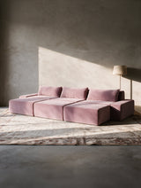 Modo 3 Piece (142") Sofa + Ottoman - Velvet - Faded Rose