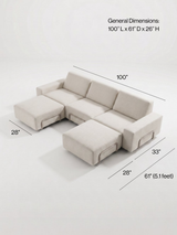Modo 3 Seater Outdoor Sofa + 2 Ottoman - Oat with Stone Aluminum