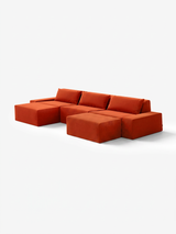 Modo 3 Piece (142") Sofa + 2 Ottoman - Velvet - Tangerine