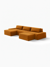 Modo 3 Piece (142") Sofa + 2 Ottoman - Velvet - Saffron