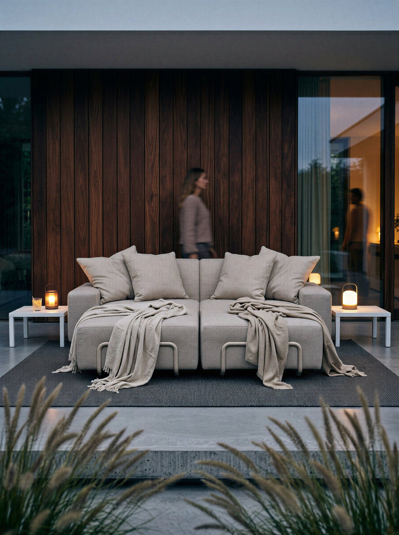 Modo 2 Seater Outdoor Sofa - Almond with Stone Aluminum – Palermo House