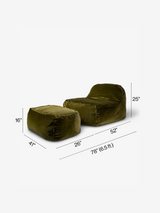 Dune Lounge Chair + Ottoman Velvet - Moss