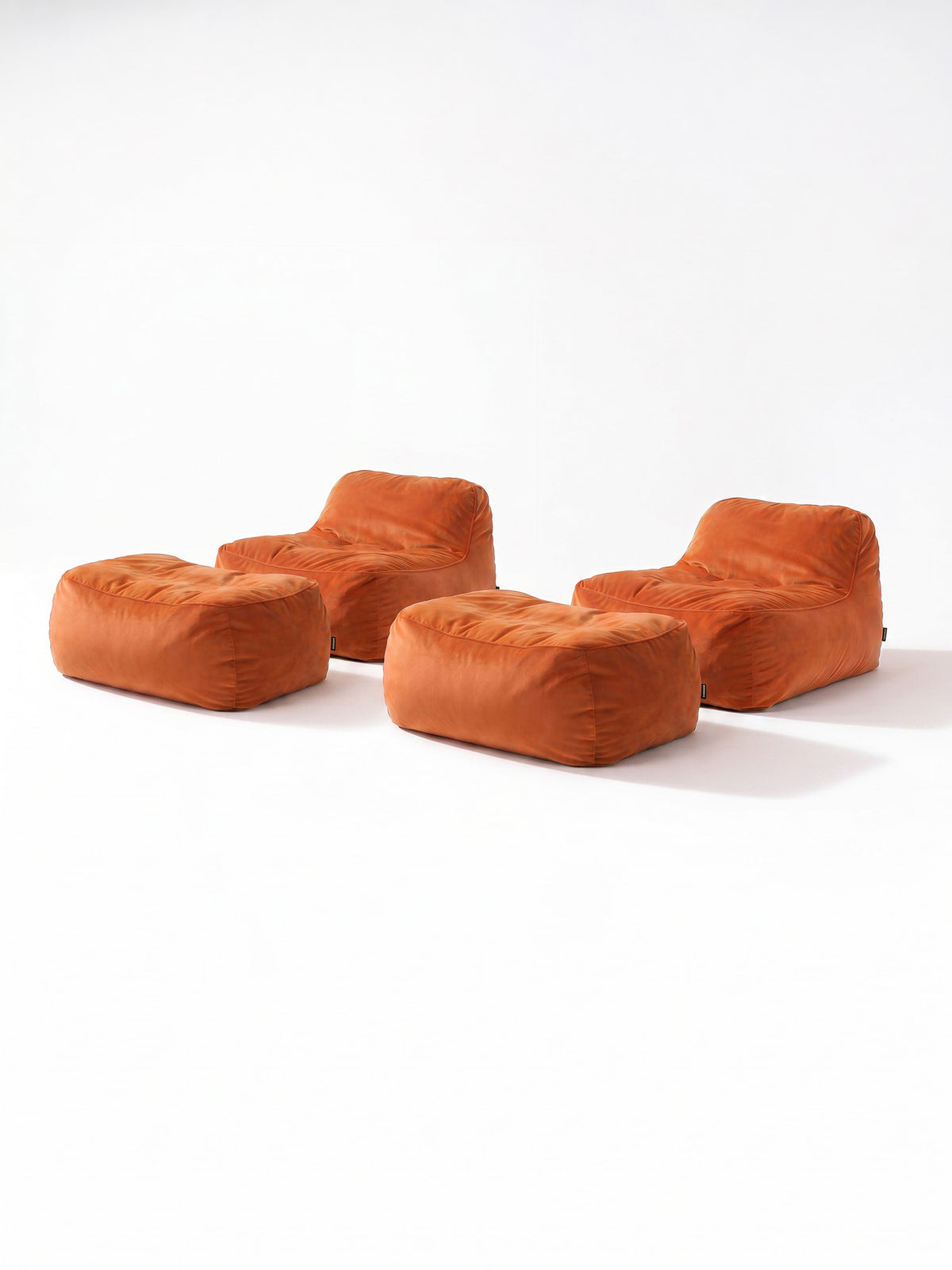 Dume Lounge Chair + Ottoman Velvet (Set of Two) - Tangerine