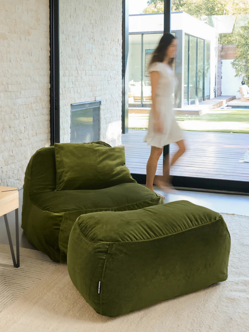 Dune Lounge Chair + Ottoman Velvet - Moss