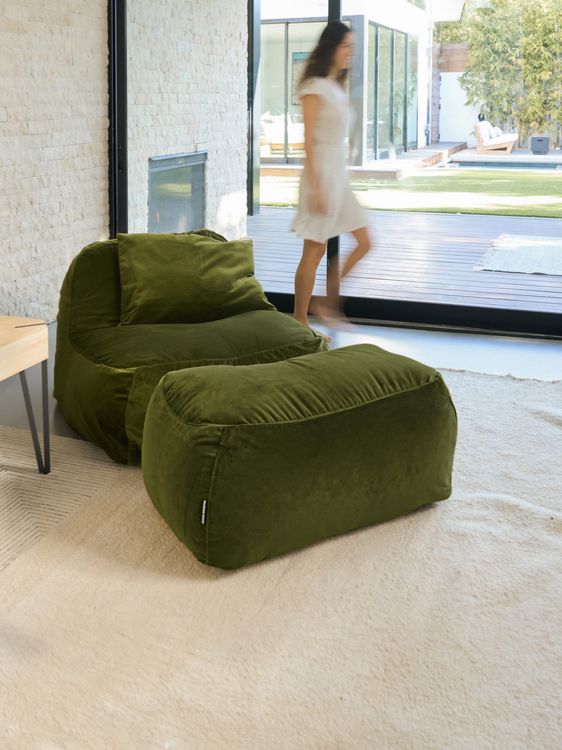 Dune Lounge Chair + Ottoman Velvet - Moss