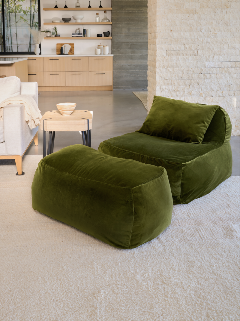 Dune Lounge Chair + Ottoman Velvet - Moss