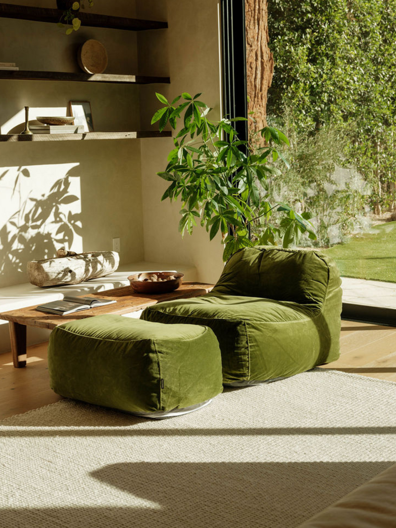 Dune Lounge Chair + Ottoman Velvet - Moss