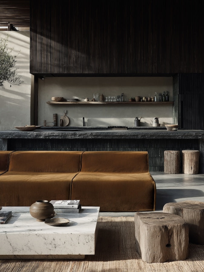 Modo Armless (80") Sofa - Velvet - Cognac