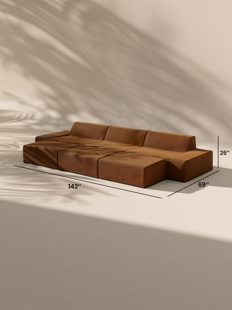 Modo 3 Piece (142") Sofa + Ottoman - Velvet - Cognac