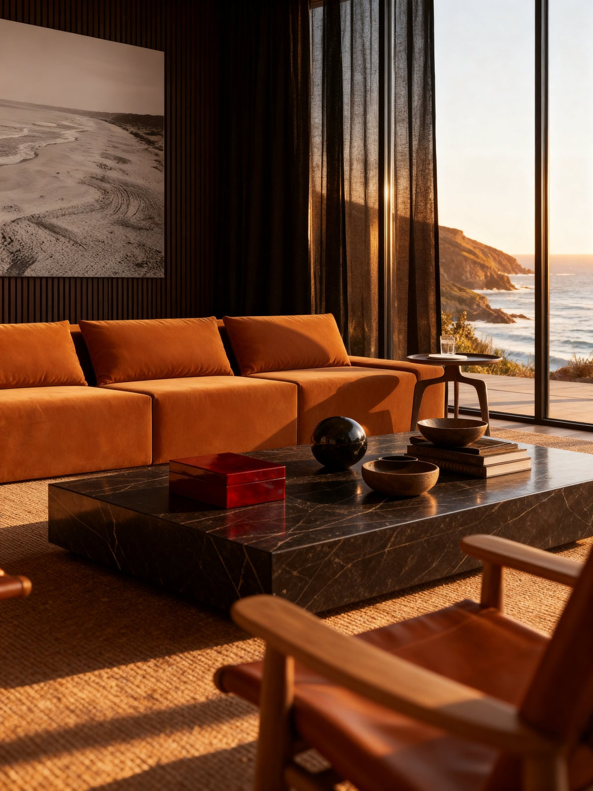 Modo 3 Piece (142") Sofa + Ottoman - Velvet - Cognac