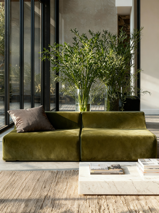 Modo Armless (80") Sofa - Velvet - Moss