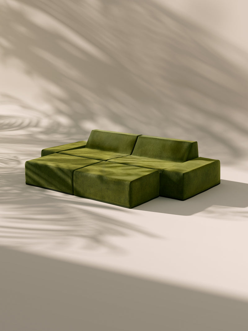Modo 2 Piece (102") Sofa + 2 Ottoman - Velvet - Moss