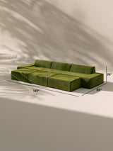 Modo 3 Piece (142") Sofa + 2 Ottoman - Velvet - Moss