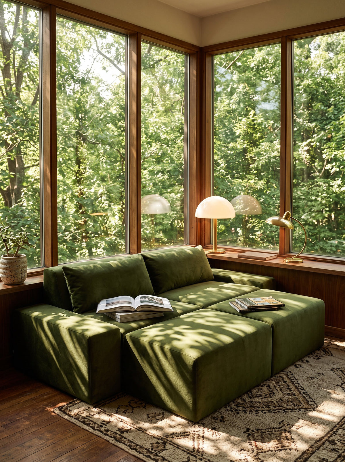 Modo 2 Piece (102") Sofa + 2 Ottoman - Velvet - Moss