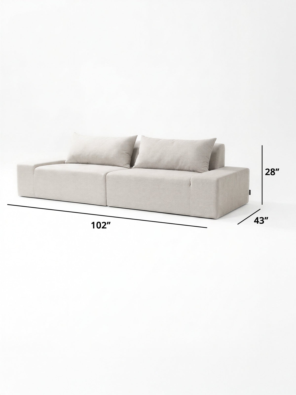 Modo 2 piece (102") sofa dimensions: 102" W x 43" D x 28" H