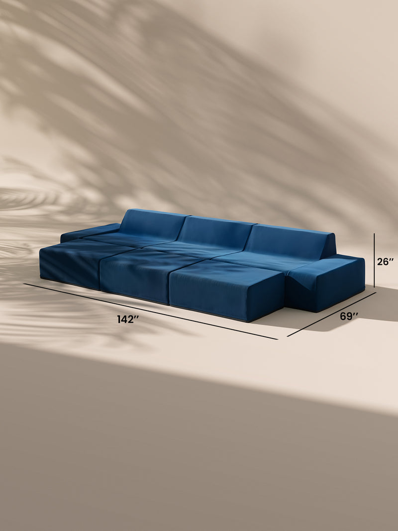 Modo 3 Piece (142") Sofa + Ottoman - Velvet - Pacific
