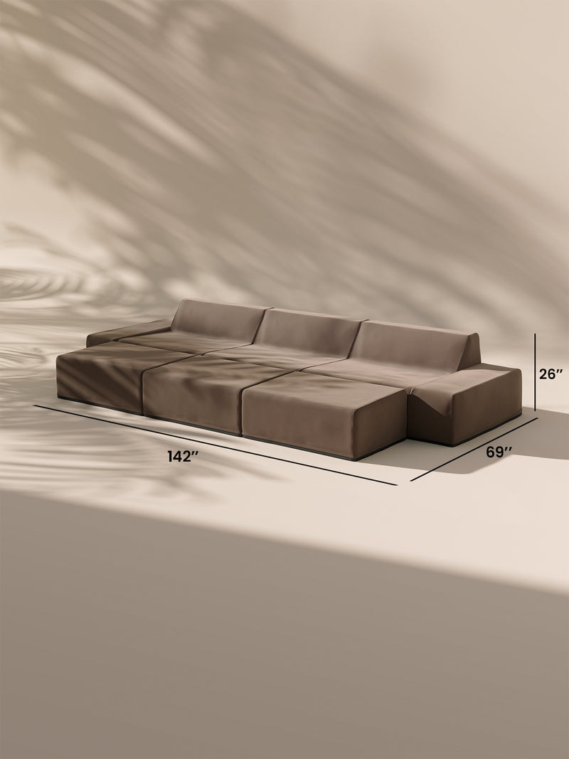 Modo 3 Piece (142") Sofa + 2 Ottoman - Velvet - Portobello