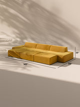 Modo 3 Piece (142") Sofa + Ottoman - Velvet - Saffron