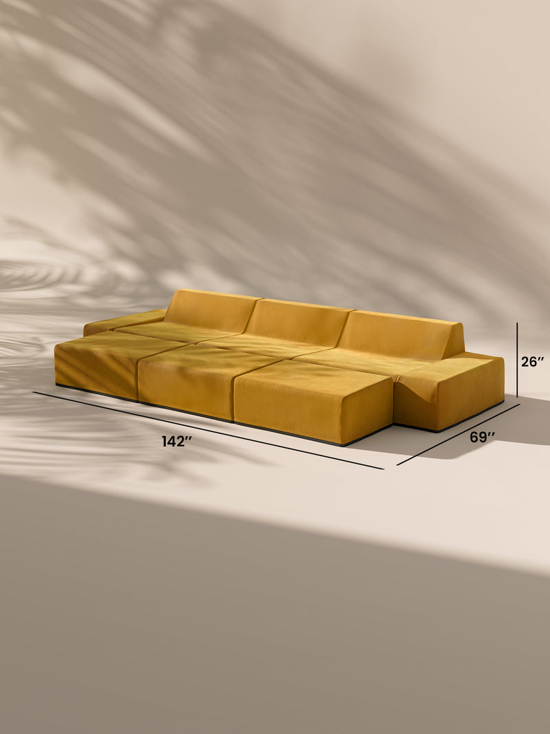 Modo 3 Piece (142") Sofa + Ottoman - Velvet - Saffron