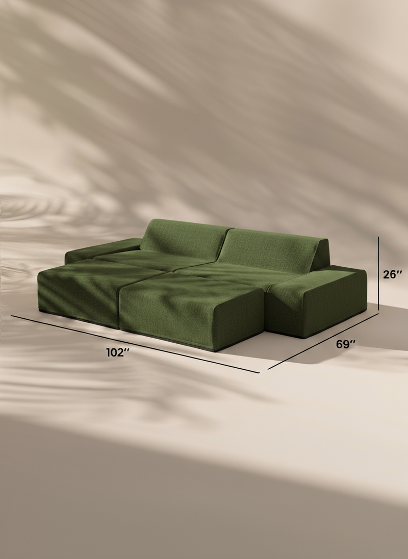 Modo 2 Piece (102") Sofa + 2 Ottoman - Performance Fabric - Sage