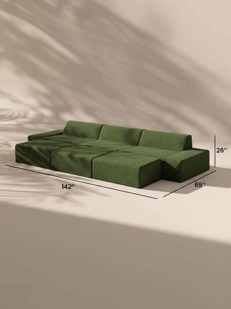 Modo 3 Piece (142") Sofa + 2 Ottoman - Performance Fabric - Sage