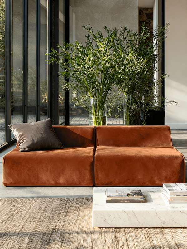 Modo Armless (80") Sofa - Velvet - Tangerine