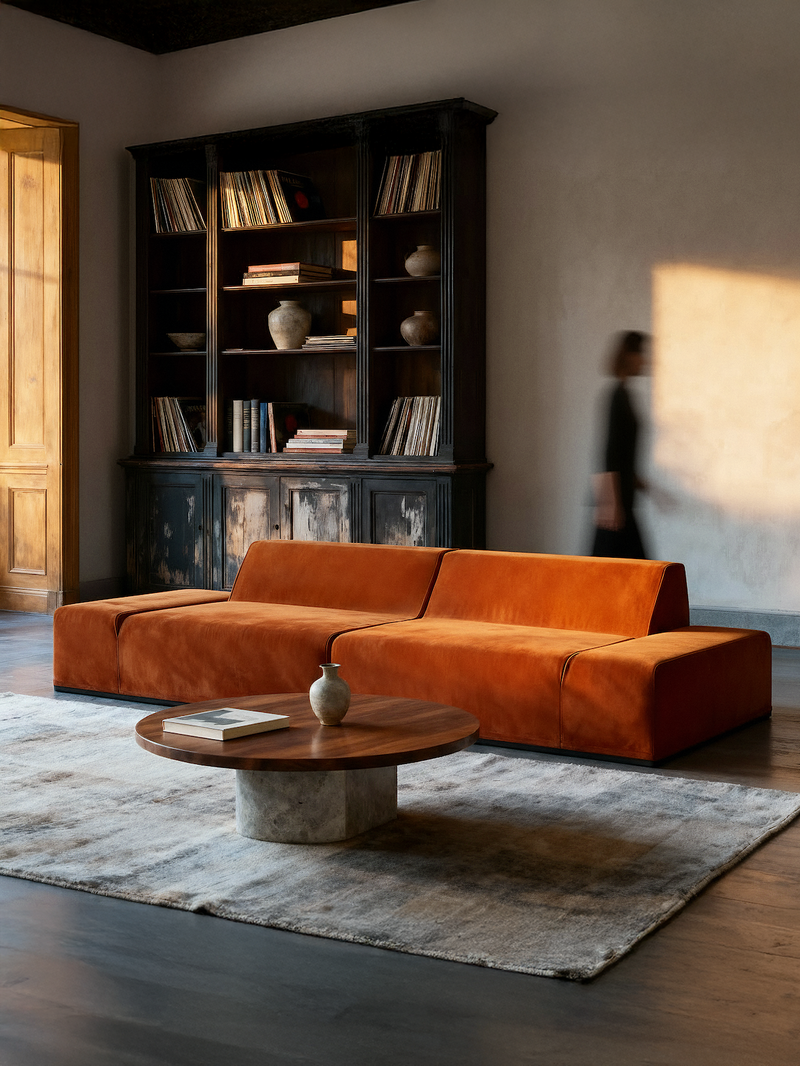 Modo 2 Piece (102") Sofa - Velvet - Tangerine