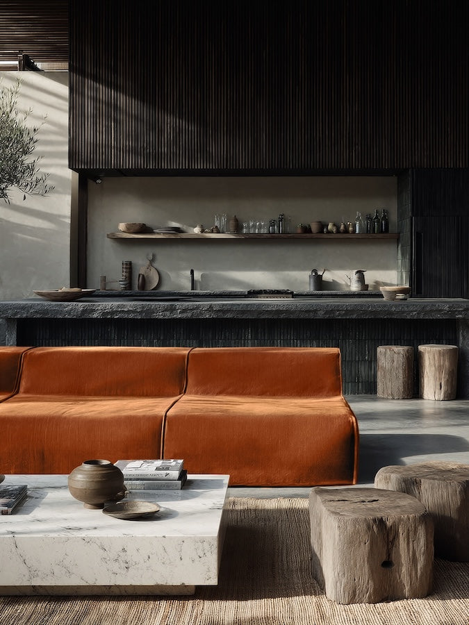 Modo Armless (80") Sofa - Velvet - Tangerine