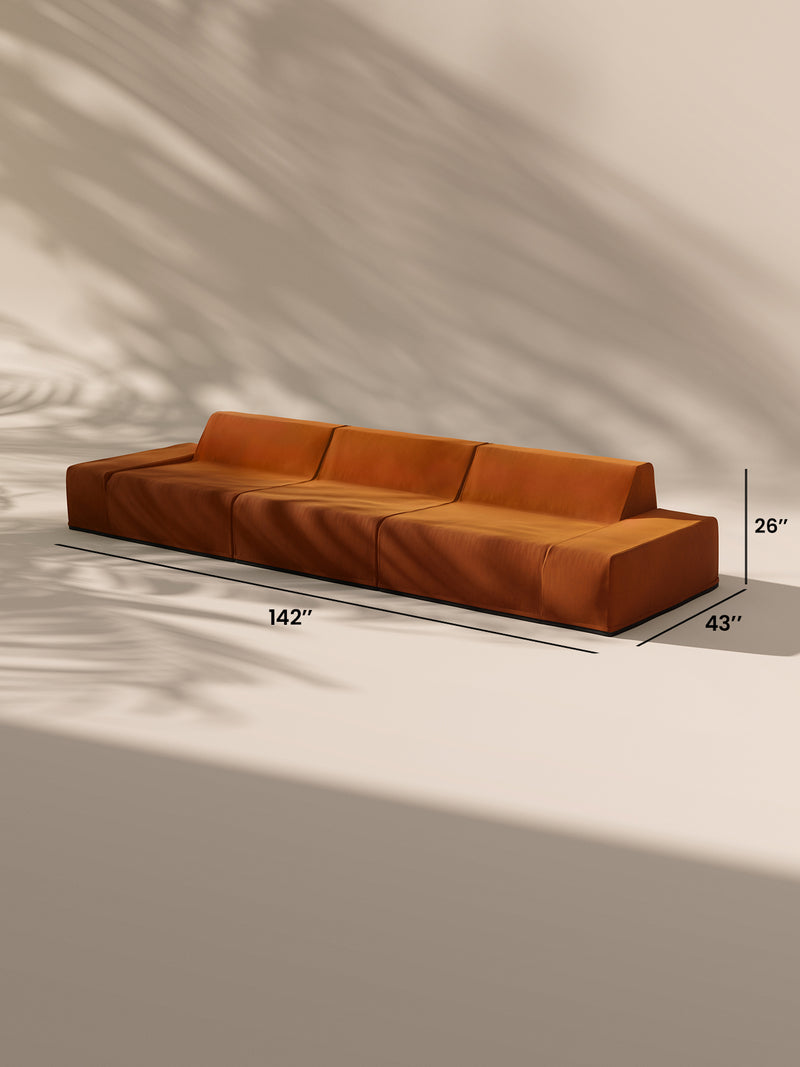 Modo 3 Piece (142") Sofa - Velvet - Tangerine