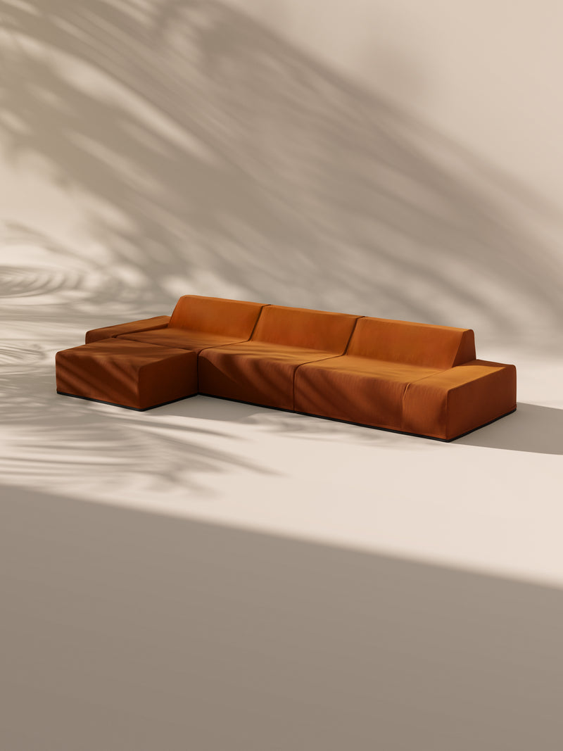 Modo 3 Piece (142") Sofa + Ottoman - Velvet - Tangerine